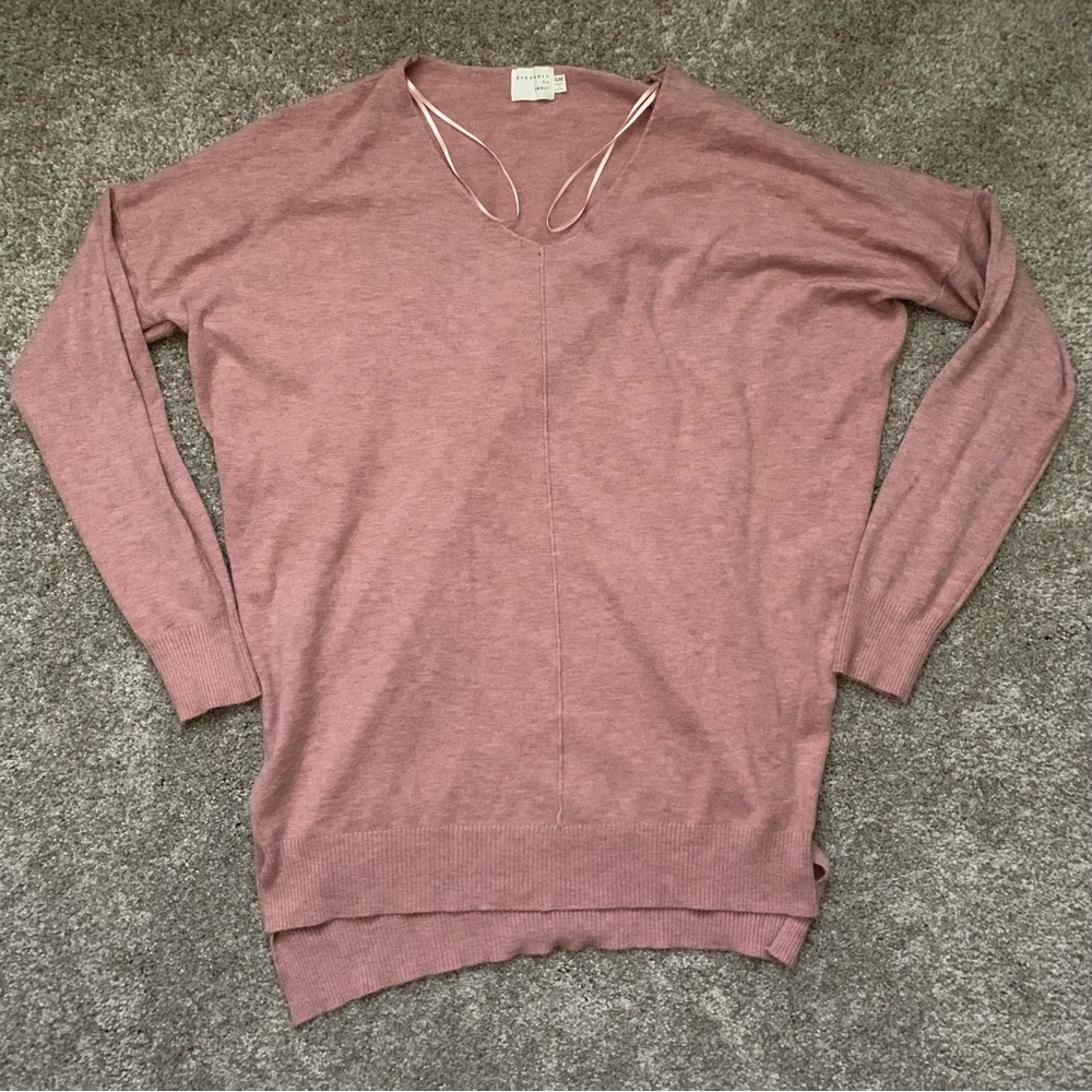 Dreamers By Debut Knit Sweater Long Sleeve Tunic V Neck Viscose Rose Size S/M